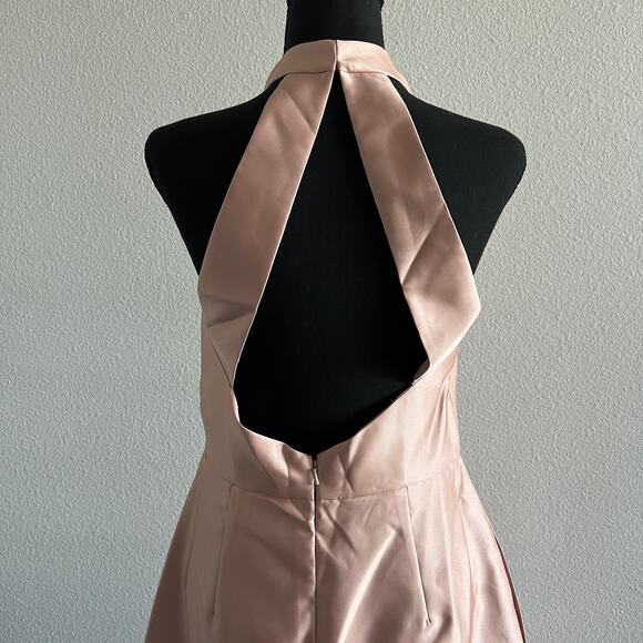 Alfred Sung Dress Size 8 Satin Twill Halter High Neck Toasted Sugar Gown D772 - Picture 7 of 15